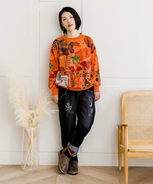 ScoLar（スカラー）の「123664：刺繍サルエルデニムパンツ（デニム