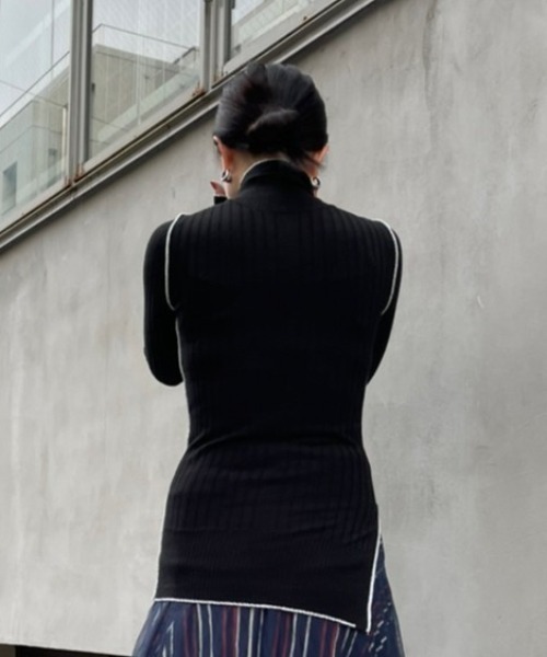 AULA AILA（アウラアイラ）の「AULA AILA/アウラアイラ/別注シルバーラインリブニット（ニット/セーター・レディース・ブルー/ブラック・0）」の9枚目の写真