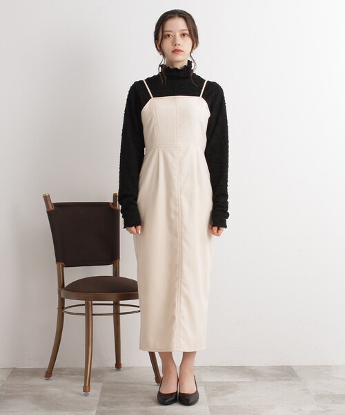 Cutie Blonde（キューティーブロンド）の「◆配色ステッチキャミワンピース（ワンピース・レディース・ブラック/アイボリー/ピンク系・02/03）」の4枚目の写真