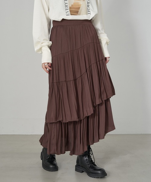 earth music&ecology(アースミュージックアンドエコロジー)の「イレヘムティアードスカート(スカート・レディース・ライトベージュ/ブラウン/ブラック/ラベンダー・FREE)」の3枚目の写真