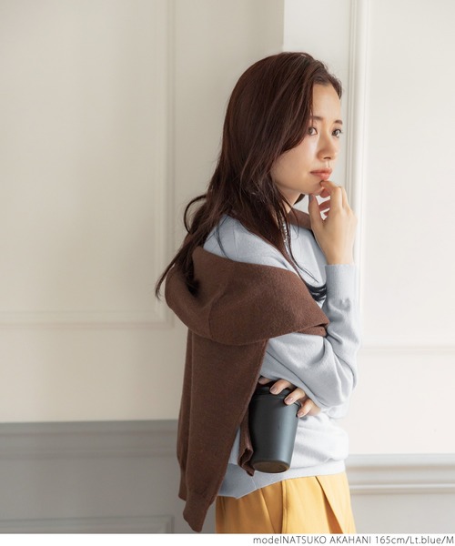 coca（coca）（コカ）の「ウールタッチUネックニット（ニット/セーター・レディース・ネイビー/ライトピンク/アイボリー/ライトブルー/ブラック・M/L/S）」の12枚目の写真