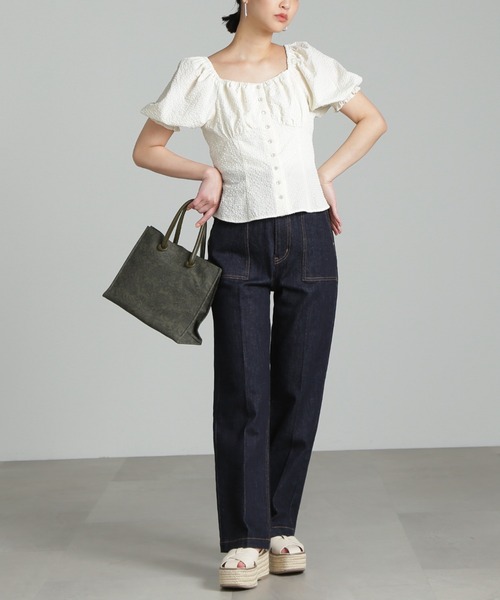 FREE'S MART（フリーズマート）の「◇エンボスペイズリーバッグ（トートバッグ・レディース・ブラウン/ブラック/ホワイト/カーキ・ﾌﾘ-）」の8枚目の写真