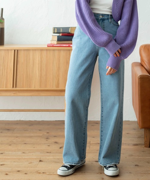WEGO（ウィゴー）の「WEGO/【マルチサイズ】ウエストフィットワイドストレートパンツ（デニムパンツ・レディース・ブラック系その他/ブラック/インディゴブルー/ライトインディゴブルー/コバルトブルー・X-SMALL/SMALL/MEDIUM/LARGE/X-LARGE）」の4枚目の写真