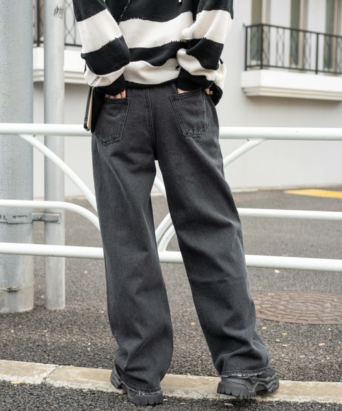 WEGO（ウィゴー）の「WEGO/【マルチサイズ】ウエストフィットワイドストレートパンツ（デニムパンツ・レディース・ブラック系その他/ブラック/インディゴブルー/ライトインディゴブルー/コバルトブルー・X-SMALL/SMALL/MEDIUM/LARGE/X-LARGE）」の9枚目の写真