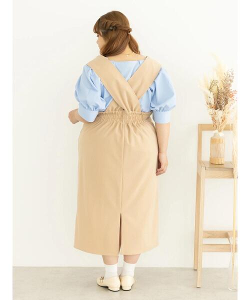 SLURR（スラ―）の「[大きいサイズ]Iラインジャンパースカート（ワンピース・レディース・ベージュ/ブラック・L）」の8枚目の写真