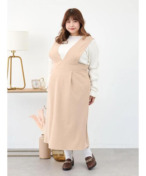 SLURR（スラ―）の「[大きいサイズ]Iラインジャンパースカート（ワンピース・レディース・ベージュ/ブラック・L）」の9枚目の写真