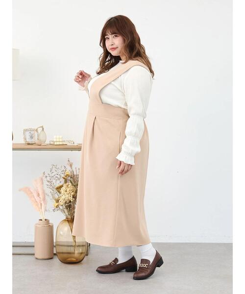 SLURR（スラ―）の「[大きいサイズ]Iラインジャンパースカート（ワンピース・レディース・ベージュ/ブラック・L）」の15枚目の写真