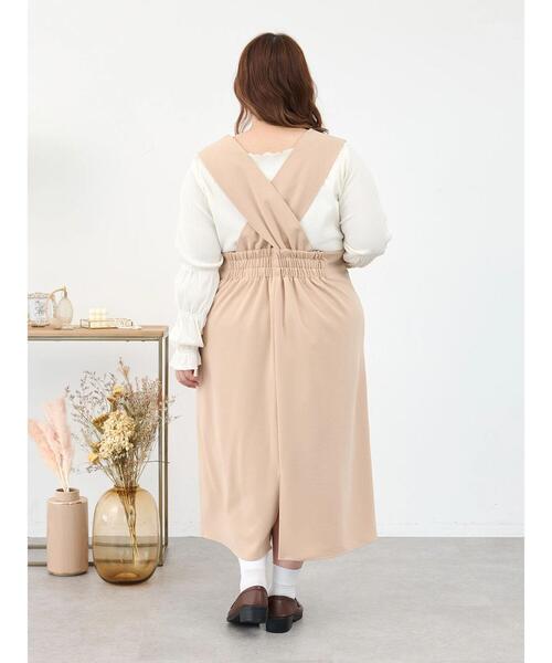 SLURR（スラ―）の「[大きいサイズ]Iラインジャンパースカート（ワンピース・レディース・ベージュ/ブラック・L）」の16枚目の写真