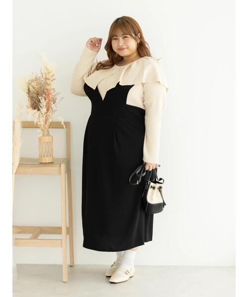SLURR（スラ―）の「[大きいサイズ]Iラインジャンパースカート（ワンピース・レディース・ベージュ/ブラック・L）」の17枚目の写真
