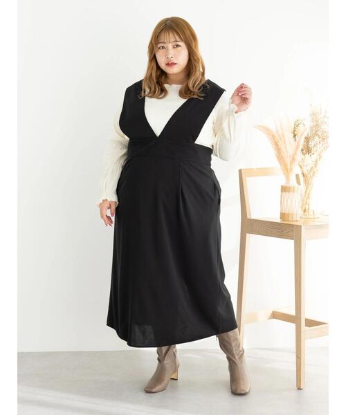 SLURR（スラ―）の「[大きいサイズ]Iラインジャンパースカート（ワンピース・レディース・ベージュ/ブラック・L）」の18枚目の写真