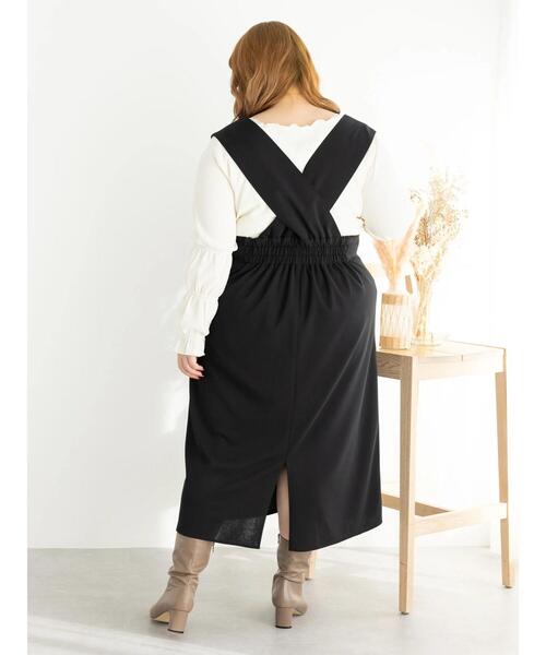 SLURR（スラ―）の「[大きいサイズ]Iラインジャンパースカート（ワンピース・レディース・ベージュ/ブラック・L）」の19枚目の写真