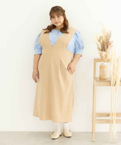 SLURR（スラ―）の「[大きいサイズ]Iラインジャンパースカート（ワンピース・レディース・ベージュ/ブラック・L）」の11枚目の写真