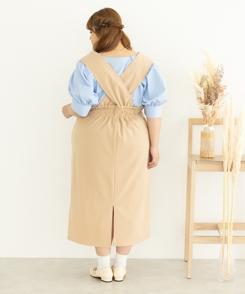 SLURR（スラ―）の「[大きいサイズ]Iラインジャンパースカート（ワンピース・レディース・ベージュ/ブラック・L）」の12枚目の写真