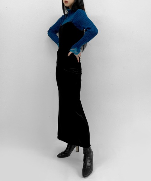 LVEU.（ラブユ.）の「【LVEU.】ベロアキャミソールワンピース / ワンピース きれいめ ワンピ キャミソール キャミ ロング タイト キャミワンピ ベロア 起毛 ブラック（ワンピース・レディース・ブラック・FREE）」の3枚目の写真