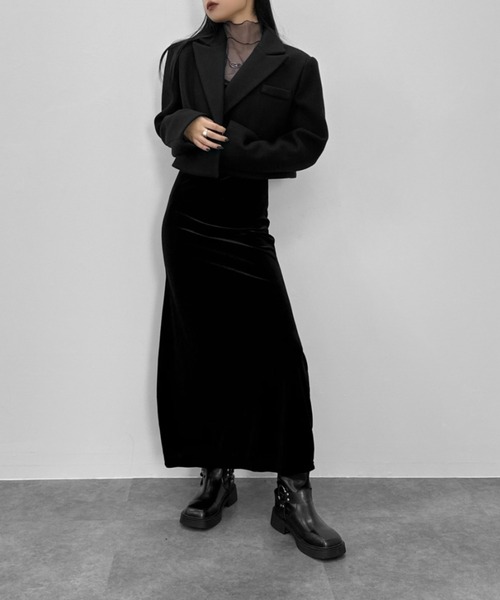 LVEU.（ラブユ.）の「【LVEU.】ベロアキャミソールワンピース / ワンピース きれいめ ワンピ キャミソール キャミ ロング タイト キャミワンピ ベロア 起毛 ブラック（ワンピース・レディース・ブラック・FREE）」の21枚目の写真