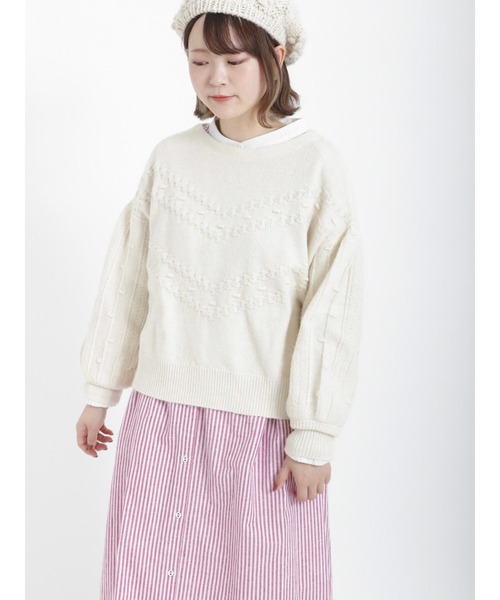 Samansa Mos2（サマンサ モスモス）の「ポップコーン編み前後着ニット（ニット/セーター・レディース・ブラック/ベージュ/オフホワイト/グリーン・ﾌﾘ-）」の2枚目の写真