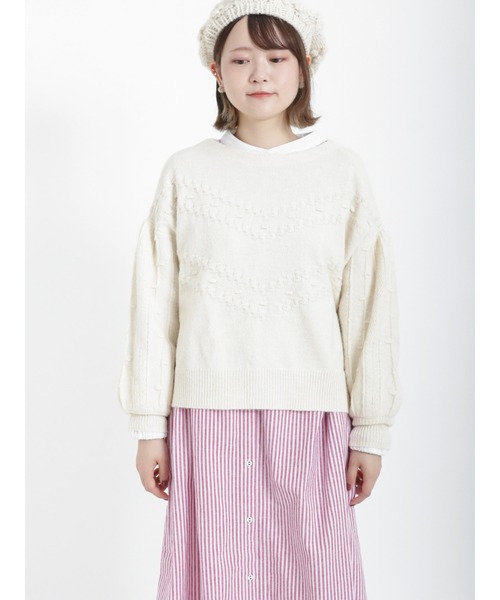 Samansa Mos2（サマンサ モスモス）の「ポップコーン編み前後着ニット（ニット/セーター・レディース・ブラック/ベージュ/オフホワイト/グリーン・ﾌﾘ-）」の6枚目の写真