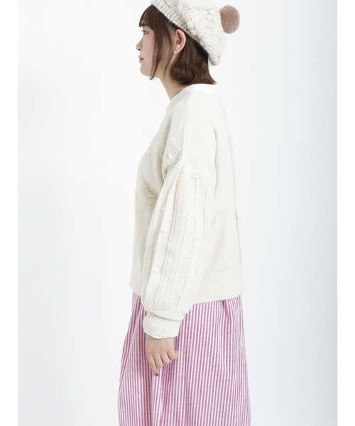 Samansa Mos2（サマンサ モスモス）の「ポップコーン編み前後着ニット（ニット/セーター・レディース・ブラック/ベージュ/オフホワイト/グリーン・ﾌﾘ-）」の11枚目の写真