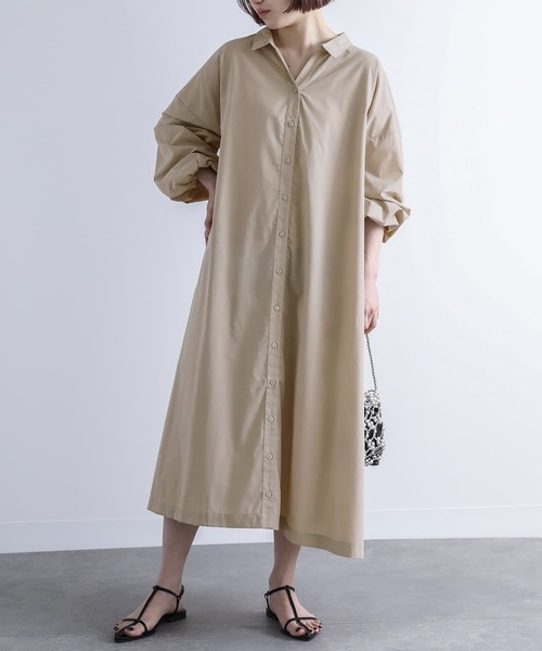 n'OrLABEL（ノアールレーベル）の「『バックギャザースキッパーシャツワンピース』（シャツワンピース・レディース・ベージュ/ブラック/グリーン・FREE）」の2枚目の写真
