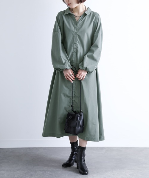 n'OrLABEL（ノアールレーベル）の「『バックギャザースキッパーシャツワンピース』（シャツワンピース・レディース・ベージュ/ブラック/グリーン・FREE）」の3枚目の写真