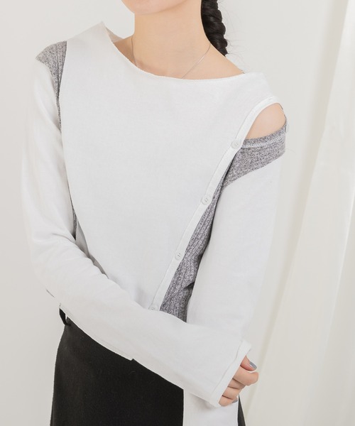 Jeudi(ジュディ)の「2トーンカラーデザイントップス(Tシャツ/カットソー・レディース・ブラック/アイボリー・FREE)」の4枚目の写真