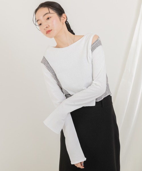 Jeudi(ジュディ)の「2トーンカラーデザイントップス(Tシャツ/カットソー・レディース・ブラック/アイボリー・FREE)」の6枚目の写真