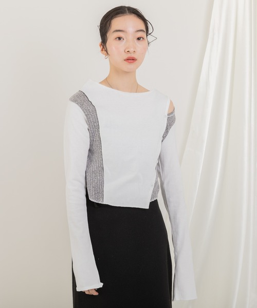 Jeudi(ジュディ)の「2トーンカラーデザイントップス(Tシャツ/カットソー・レディース・ブラック/アイボリー・FREE)」の7枚目の写真
