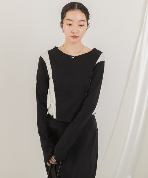 Jeudi(ジュディ)の「2トーンカラーデザイントップス(Tシャツ/カットソー・レディース・ブラック/アイボリー・FREE)」の9枚目の写真