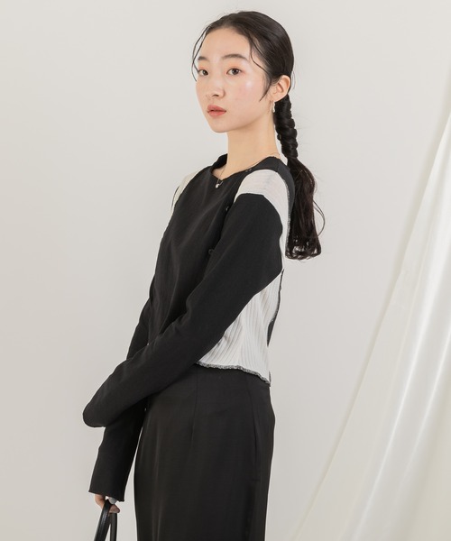 Jeudi(ジュディ)の「2トーンカラーデザイントップス(Tシャツ/カットソー・レディース・ブラック/アイボリー・FREE)」の10枚目の写真