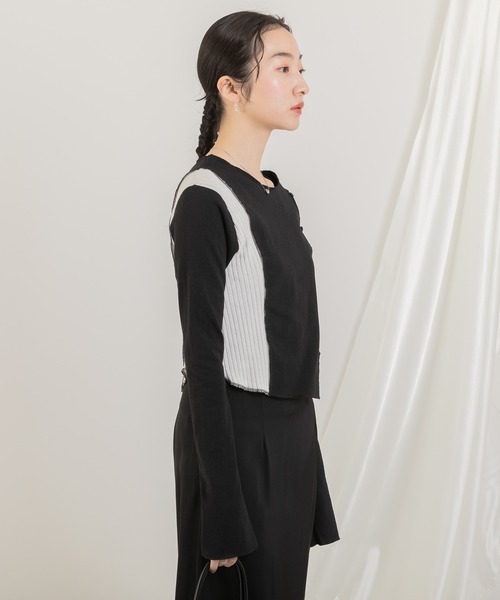 Jeudi(ジュディ)の「2トーンカラーデザイントップス(Tシャツ/カットソー・レディース・ブラック/アイボリー・FREE)」の11枚目の写真
