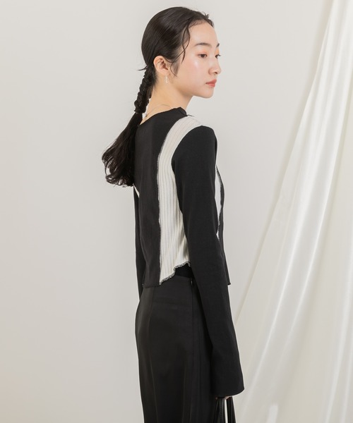 Jeudi(ジュディ)の「2トーンカラーデザイントップス(Tシャツ/カットソー・レディース・ブラック/アイボリー・FREE)」の12枚目の写真