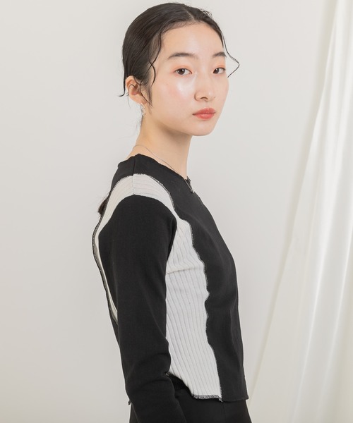 Jeudi(ジュディ)の「2トーンカラーデザイントップス(Tシャツ/カットソー・レディース・ブラック/アイボリー・FREE)」の18枚目の写真