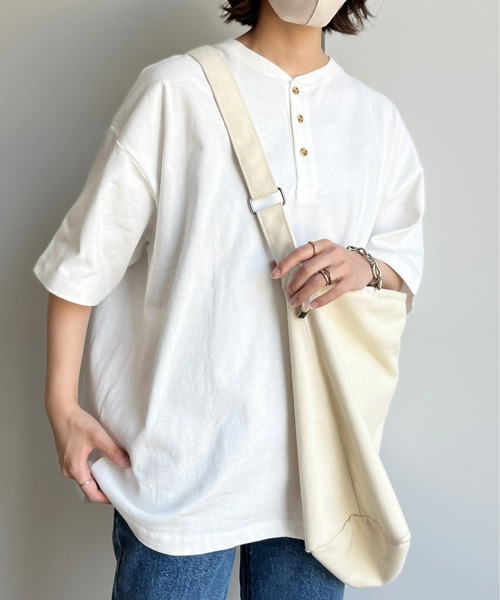 CPCM(シーピーシーエム)の「ヘビーウェイトヘンリーネックT(Tシャツ/カットソー・メンズ・ブラック/オフホワイト/グリーン・MEDIUM/LARGE)」の2枚目の写真