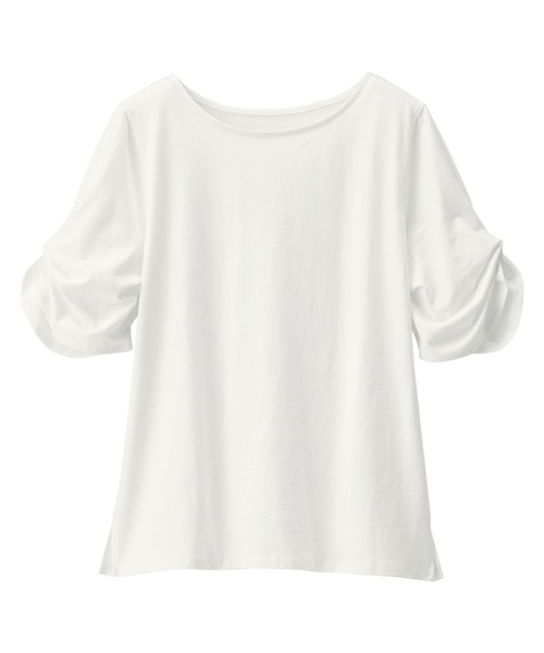 Viola e Viola(ヴィオラエヴィオラ)の「綿100%袖タックTシャツ(Tシャツ/カットソー・レディース・マスタード/ブラック/モカ/ピンクベージュ/オフホワイト/レンガ/ミント/ネイビー/チャコール/ブルー/グリーン/ダークラベンダー/ホワイト×ブラック/グレイッシュベージュ/イエロー/オリーブ・XXX-LARGE/X-LARGE/LARGE/XX-LARGE/MEDIUM/XXXX-LARGE)」の20枚目の写真