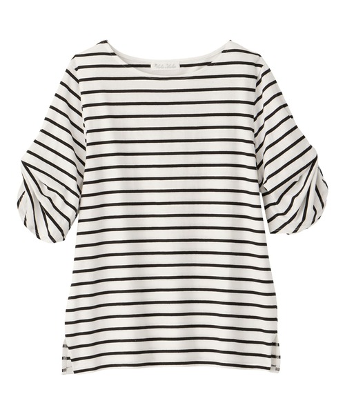 Viola e Viola(ヴィオラエヴィオラ)の「綿100%袖タックTシャツ(Tシャツ/カットソー・レディース・マスタード/ブラック/モカ/ピンクベージュ/オフホワイト/レンガ/ミント/ネイビー/チャコール/ブルー/グリーン/ダークラベンダー/ホワイト×ブラック/グレイッシュベージュ/イエロー/オリーブ・XXX-LARGE/X-LARGE/LARGE/XX-LARGE/MEDIUM/XXXX-LARGE)」の21枚目の写真