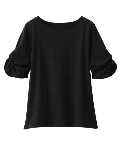 Viola e Viola(ヴィオラエヴィオラ)の「綿100%袖タックTシャツ(Tシャツ/カットソー・レディース・マスタード/ブラック/モカ/ピンクベージュ/オフホワイト/レンガ/ミント/ネイビー/チャコール/ブルー/グリーン/ダークラベンダー/ホワイト×ブラック/グレイッシュベージュ/イエロー/オリーブ・XXX-LARGE/X-LARGE/LARGE/XX-LARGE/MEDIUM/XXXX-LARGE)」の22枚目の写真