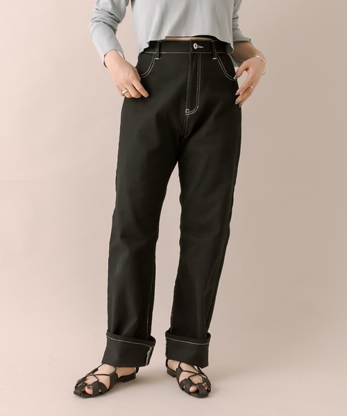 mline（エムライン）の「[mline]ロールアップステッチデニム（デニムパンツ・レディース・ブラック/ベージュ/ブルー・1/2）」の2枚目の写真