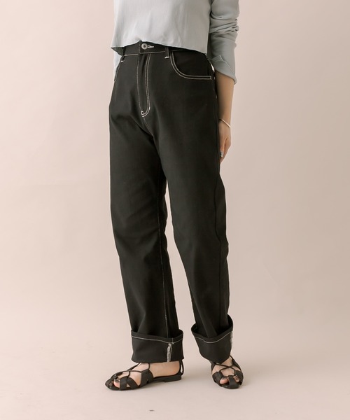 mline（エムライン）の「[mline]ロールアップステッチデニム（デニムパンツ・レディース・ブラック/ベージュ/ブルー・1/2）」の18枚目の写真