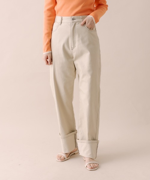 mline（エムライン）の「[mline]ロールアップステッチデニム（デニムパンツ・レディース・ブラック/ベージュ/ブルー・1/2）」の11枚目の写真