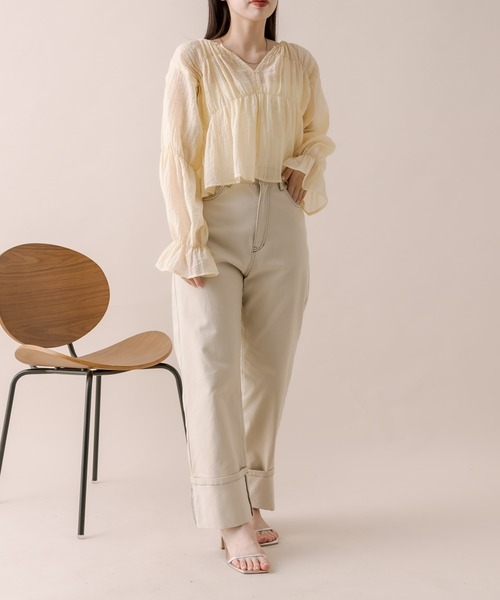 mline（エムライン）の「[mline]ロールアップステッチデニム（デニムパンツ・レディース・ブラック/ベージュ/ブルー・1/2）」の15枚目の写真