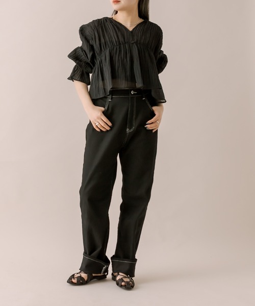 mline（エムライン）の「[mline]ロールアップステッチデニム（デニムパンツ・レディース・ブラック/ベージュ/ブルー・1/2）」の16枚目の写真
