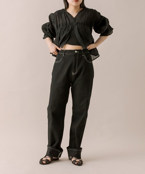 mline（エムライン）の「[mline]ロールアップステッチデニム（デニムパンツ・レディース・ブラック/ベージュ/ブルー・1/2）」の17枚目の写真