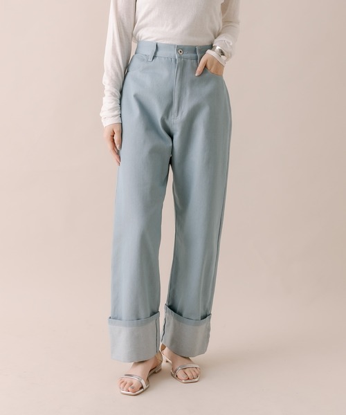 【♡greenmilk♡ 】エピヌ ロールアップデニム M セール】[mline]ロールアップステッチデニム（デニムパンツ