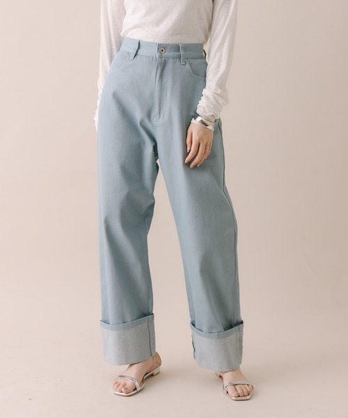 mline（エムライン）の「[mline]ロールアップステッチデニム（デニムパンツ・レディース・ブラック/ベージュ/ブルー・1/2）」の9枚目の写真