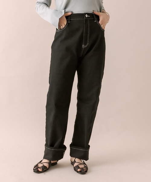 mline（エムライン）の「[mline]ロールアップステッチデニム（デニムパンツ・レディース・ブラック/ベージュ/ブルー・1/2）」の20枚目の写真