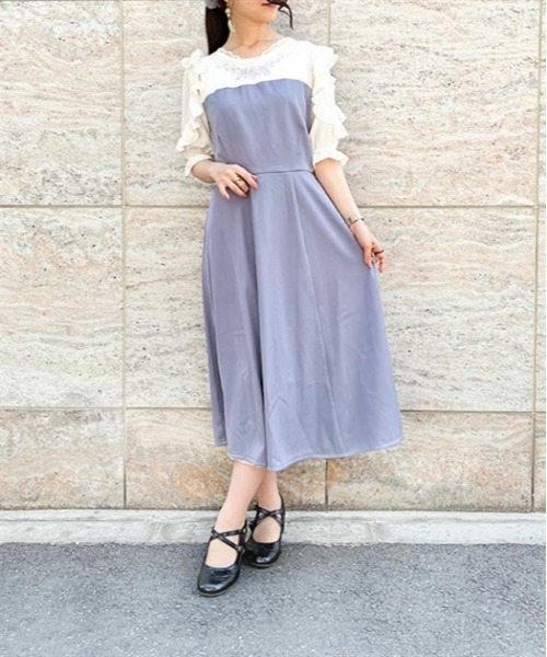 axes femme（アクシーズファム）の「ローズ刺繍ドッキングワンピース（ワンピース・レディース・ネイビー/ブラック/ラベンダー・FREE）」の2枚目の写真