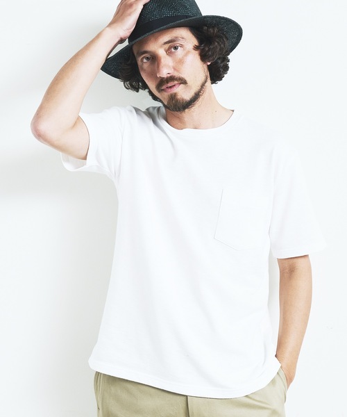 Magine（マージン）の「ORGANIC CTN URAKE  C/N PKT TEE S/S:オーガニック コットン スウェット 半袖 クルーネック ポケット TEE 23SS（Tシャツ/カットソー・メンズ・ブラック/ホワイト/オリーブ/ネイビー/グレー・44/46/48）」の2枚目の写真