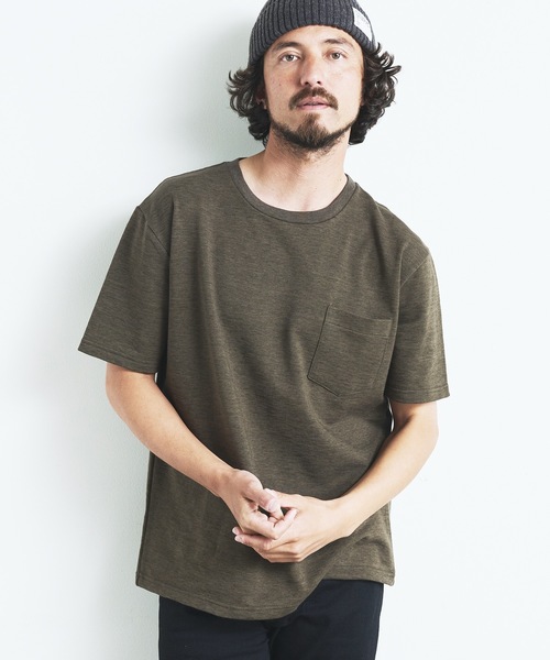 Magine（マージン）の「ORGANIC CTN URAKE  C/N PKT TEE S/S:オーガニック コットン スウェット 半袖 クルーネック ポケット TEE 23SS（Tシャツ/カットソー・メンズ・ブラック/ホワイト/オリーブ/ネイビー/グレー・44/46/48）」の4枚目の写真