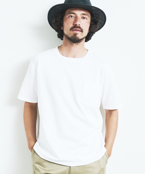 Magine（マージン）の「ORGANIC CTN URAKE  C/N PKT TEE S/S:オーガニック コットン スウェット 半袖 クルーネック ポケット TEE 23SS（Tシャツ/カットソー・メンズ・ブラック/ホワイト/オリーブ/ネイビー/グレー・44/46/48）」の8枚目の写真