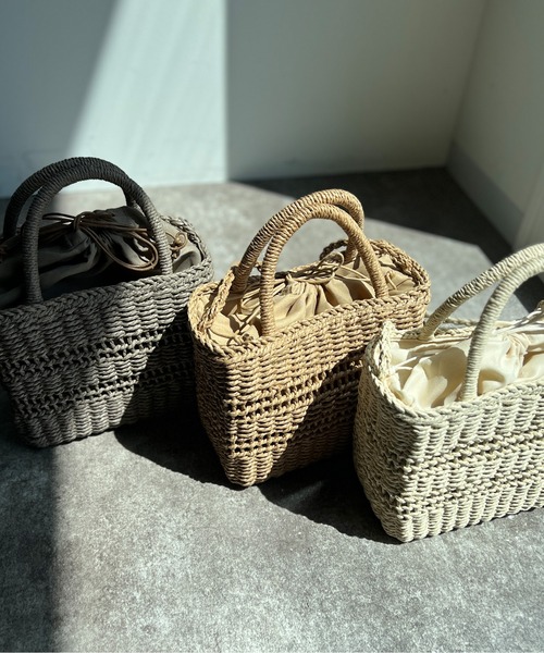 Chez toi（シェトワ）の「雑材ライン編みショルダー（かごバッグ・レディース・ベージュ/ライトベージュ/グレイッシュベージュ・FREE）」の5枚目の写真